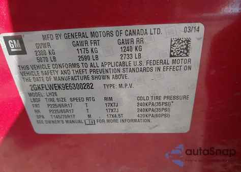 2014 GMC Terrain Sle-2 z USA, uszkodzony, nr VIN 2GKFLWEK9E6300282